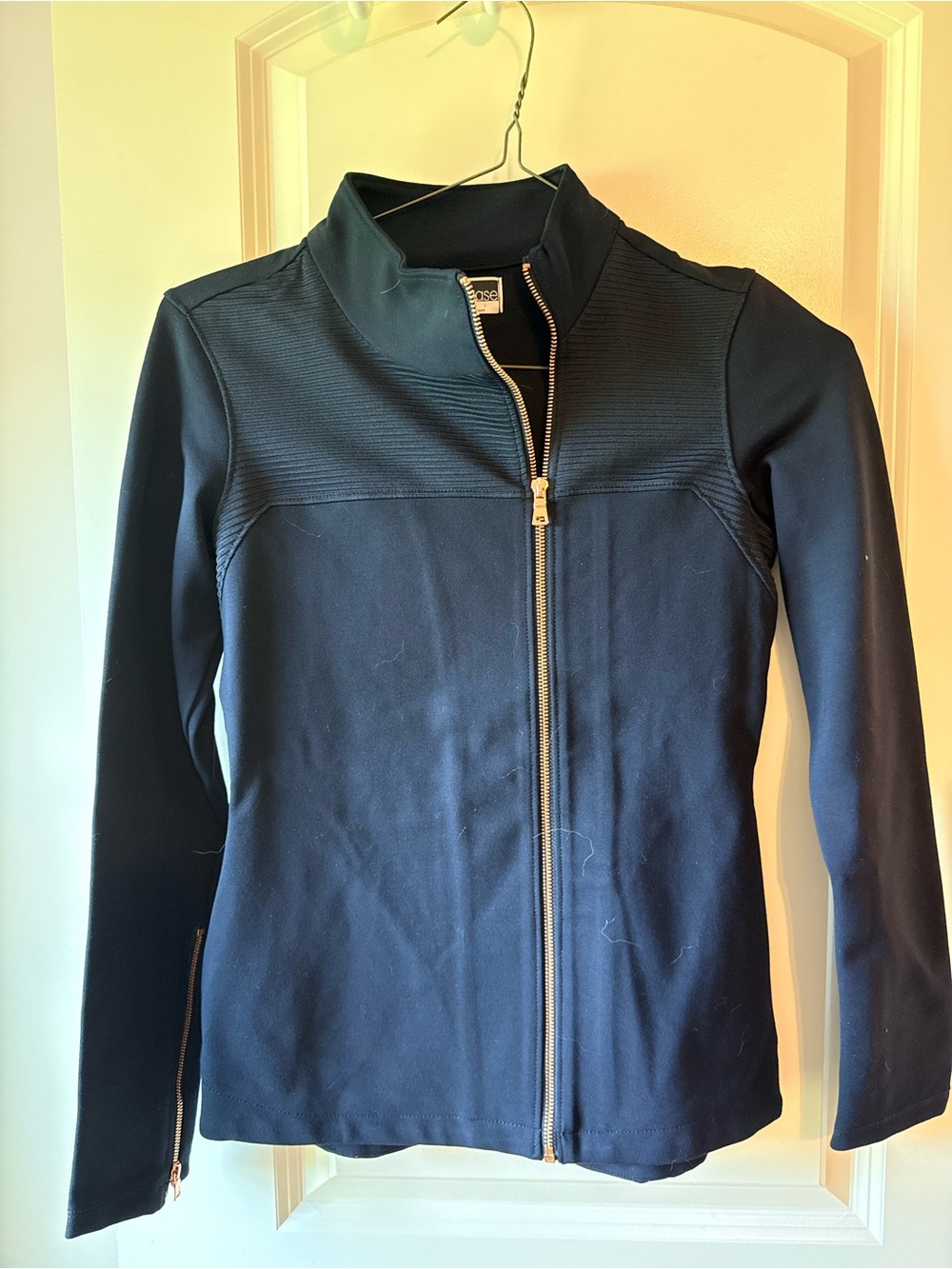 Structured Navy Zip Bomber Jacket with Zip Closure